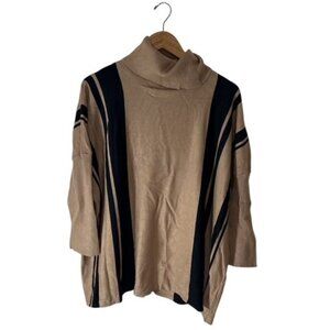 Carol Rose Women’s Sweater Tan Black Cowl Neck Long Sleeve Size XL